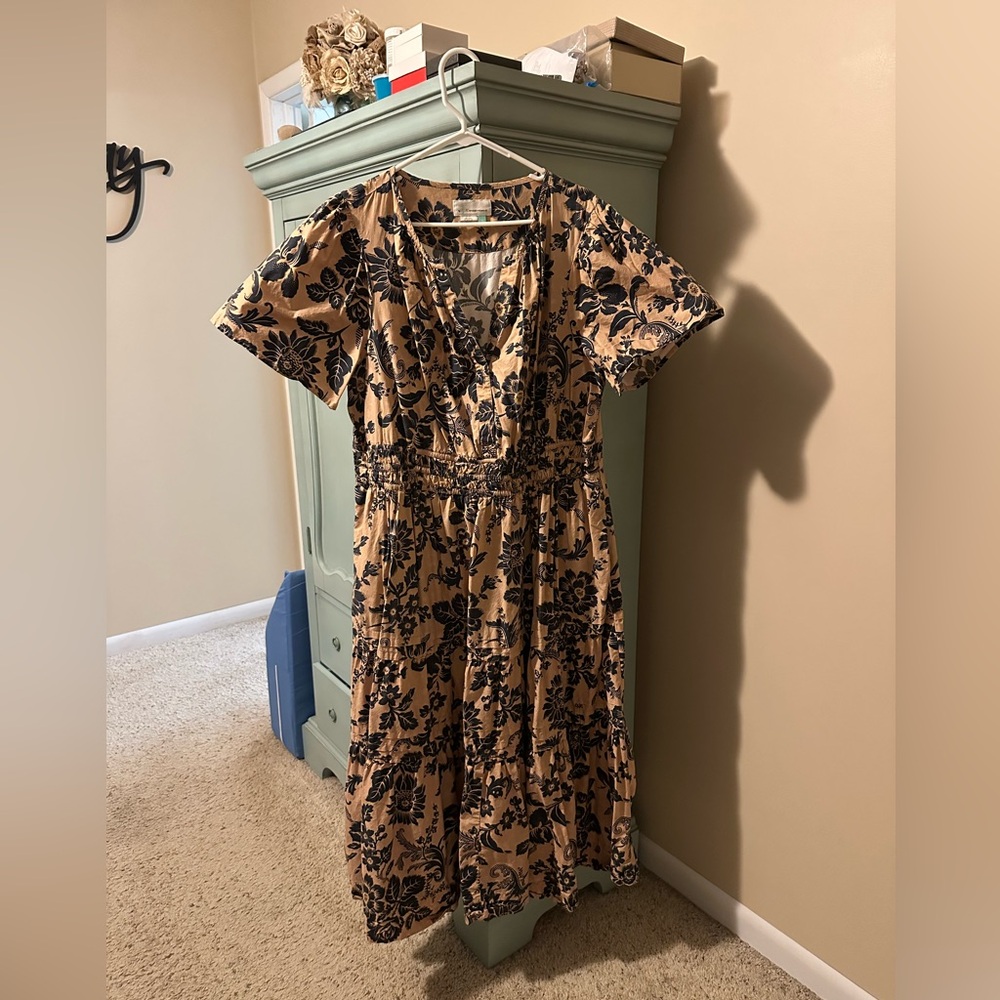 Anthropologie Somerset Tiered Maxi Dress in Brown Motif 2X